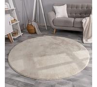TT Home Shaggy Tapis Haut Poil Peluche Unis Modern, Couleur: Crème, Dimension:160 cm Rond