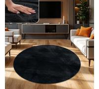 TT Home Shaggy Tapis Haut Poil Peluche Unis Modern, Couleur: Noir, Dimension:200 cm Rond
