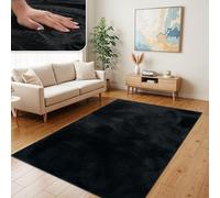TT Home Shaggy Tapis Haut Poil Peluche Unis Modern, Couleur: Noir, Dimension:200x280 cm