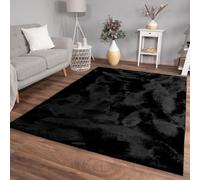 TT Home Shaggy Tapis Haut Poil Peluche Unis Modern, Couleur: Noir, Dimension:60x90 cm