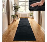 TT Home Shaggy Tapis Haut Poil Peluche Unis Modern, Couleur: Noir, Dimension:80x150 cm