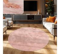TT Home Shaggy Tapis Haut Poil Peluche Unis Modern, Couleur: Rose Rose, Dimension:80 cm Rond