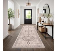 TT Home Tapis Boho Vintage Salon Poil Court Design Retro Antiderapant Facile Entretien Moderne Salle A Manger Entree Lavable, Couleur:Beige 3, Dimension:80x300 cm