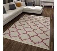 TT Home Tapis Chambre Adulte Salon Lavable Scandi Géométrique Franges, Couleur:Pink Rose 2, Dimension:140x200 cm