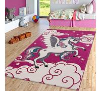 TT Home Tapis Chambre d'enfant pour Enfants La Petite Licorne Rose Vif Crème Turquoise, Dimension:80x150 cm