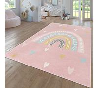 TT Home Tapis Chambre Enfant Bebe Fille Garcon Moderne Arc-en-Ciel Nuage Motif Animal Multicolore, Couleur:Pink Rose 2, Dimension:133x190 cm
