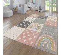 TT Home Tapis Chambre Enfant Bebe Fille Garcon Moderne Arc-en-Ciel Nuage Motif Animal Multicolore, Couleur:Gris Rose Crème, Dimension:160 cm Rond