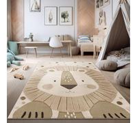 TT Home Tapis Chambre Enfant Effet Haute-Basse Motif Lion Doux Tons Naturels Style Minimaliste Entretien Facile Moderne, Dimension:80x150 cm