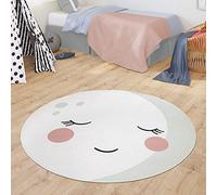 TT Home Tapis Chambre Enfant Tapis Rond Bébé pour Garçons Filles Design Lune Moderne, Couleur:Crème, Dimension:120 cm Rond