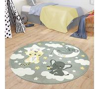 TT Home Tapis Chambre Enfant Tapis Tapis Bébé Koala Éléphant Nuages Étoiles Ciel Lune, Couleur:Gris, Dimension:80 cm Rond