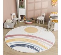 TT Home Tapis De Jeu Chambre Enfant Garcon Fille Lavable Arc-en-Ciel Soleil Modern, Couleur:Bleu Jaune Rose, Dimension:100 cm Rond