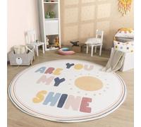 TT Home Tapis De Jeu Chambre Enfant Garcon Fille Lavable Arc-en-Ciel Soleil Modern, Couleur:Bleu Jaune Crème, Dimension:100 cm Rond
