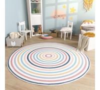 TT Home Tapis De Jeu Chambre Enfant Garcon Fille Lavable Arc-en-Ciel Soleil Modern, Couleur:Gris Bleu Jaune, Dimension:100 cm Rond