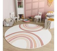 TT Home Tapis De Jeu Chambre Enfant Garcon Fille Lavable Arc-en-Ciel Soleil Modern, Couleur:Rose Beige Rose, Dimension:100 cm Rond