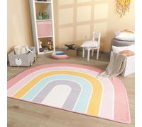TT Home Tapis De Jeu Chambre Enfant Garcon Fille Lavable Arc-en-Ciel Soleil Modern, Couleur:Rose Bleu Jaune, Dimension:120x160 cm Forme d'arc-en-Ciel