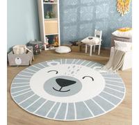 TT Home Tapis De Jeu Chambre Enfant Garcon Fille Lavable Motif Lion Motif Animal, Couleur:Gris, Dimension:160 cm Rond