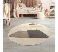 TT Home Tapis De Jeu Chambre Enfant Garcon Fille Soleil Soft 3D Modern Peluche, Couleur:Beige Foncé Crème Foncée, Dimension:160 cm Rond