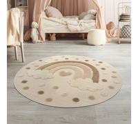 TT Home Tapis De Jeu Chambre Enfant Garcon Fille Soleil Soft 3D Modern Peluche, Couleur:Crème Foncée Sable, Dimension:120 cm Rond