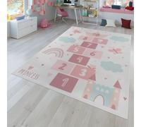 TT Home Tapis De Jeu Chambre Enfant Garcon Fille Voitures Motif Animal Antidérapant, Couleur:Crème Rose, Dimension:160 cm Rond