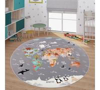 TT Home Tapis De Jeu Chambre Enfant Garcon Fille Voitures Motif Animal Antidérapant, Couleur:Gris Bleu Marron, Dimension:160 cm Rond