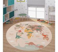 TT Home Tapis De Jeu Chambre Enfant Garcon Fille Voitures Motif Animal Antidérapant, Couleur:Vert Beige Marron, Dimension:160 cm Rond