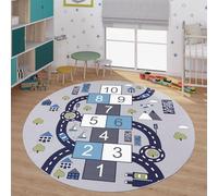 TT Home Tapis De Jeu Chambre Enfant Garcon Fille Voitures Rue Antidérapant Modern, Couleur: Gris, Dimension:160 cm Rond