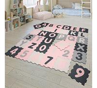 TT Home Tapis De Jeu Tapis Puzzle Tapis Enfant Bébé Mousse Pastel Lettres Chiffres, Couleur:Rose, Dimension:32x32 cm x 36 Stück