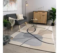 TT Home Tapis De Salon à Poils Courts Moderne Soft Pelucheux Design Abstrait Robuste, Couleur:Gris Crème, Dimension:240x340 cm