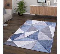 TT Home Tapis De Salon Poils Ras Motif Géométrique Vintage, Couleur:Bleu, Dimension:160x220 cm