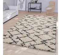 TT Home Tapis De Salon Tapis Shaggy Poil Long Design Scandinave avec Diamants Abstraits, Couleur:Crème-Anthracite 4, Dimension:140x200 cm