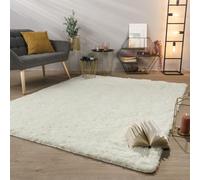 TT Home Tapis De Salon Tapis Shaggy Poil Long Doux Peluche Design Moderne Monochrome, Couleur:Blanc, Dimension:160 cm Rond