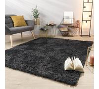 TT Home Tapis De Salon Tapis Shaggy Poil Long Doux Peluche Design Moderne Monochrome, Couleur: Gris Anthracite, Dimension:200x290 cm