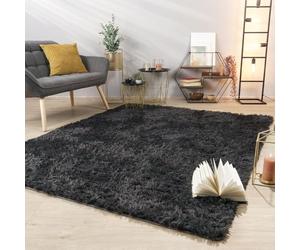 TT Home Tapis De Salon Tapis Shaggy Poil Long Doux Peluche Design Moderne Monochrome, Couleur: Gris Anthracite, Dimension:160x220 cm