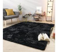 TT Home Tapis De Salon Tapis Shaggy Poil Long Doux Peluche Design Moderne Monochrome, Couleur: Noir, Dimension:80x150 cm
