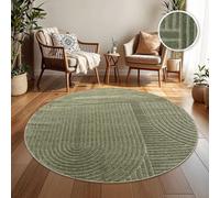 TT Home Tapis D'Intérieur Et D'Extérieur Résistant Aux Intempéries Balcon Chambre À Coucher Motif Boho Skandi Aspect Géométrique, Dimension:160 cm Ronde, Couleur:Vert 4