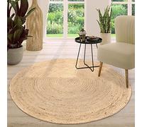 TT Home Tapis en Jute Chambre Adulte Rond Bohème Bohème Fait à La Main Bordure Modern, Couleur:Ivoire 2, Dimension:100 cm Rund