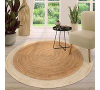 TT Home Tapis en Jute Chambre Adulte Rond Bohème Bohème Fait à La Main Bordure Modern, Couleur:Ivoire, Dimension:100 cm Rund