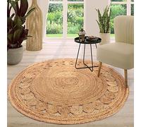 TT Home Tapis en Jute Chambre Adulte Rond Bohème Bohème Fait à La Main Bordure Modern, Couleur:Nature 2, Dimension:100 cm Rund
