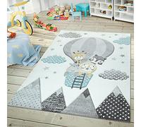 TT Home Tapis Enfant Aspect 3D Contours Découpés Animaux Jungle Ballon Motif Crème, Dimension:140x200 cm