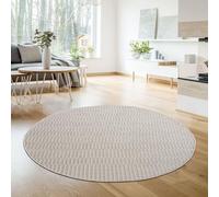 TT Home Tapis Intérieur & Extérieur Résistant Aux Intempéries Terrasse Balcon Salle À Manger Motif Boho Moderne Look Skandi, Couleur:Beige, Dimension:200 cm Rund