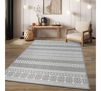TT Home Tapis Jardin Exterieur Terrasse Cambre Cuisine Balcon Modern Motif Diamant Bohème Motif Geometrique, Couleur: Gris Blanc, Dimension:160x220 cm