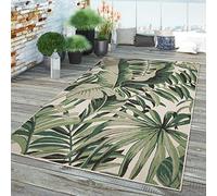 TT Home Tapis Jardin Exterieur Terrasse Cambre Cuisine Balcon Modern Palmiers Fleuri, Couleur: Vert Beige, Dimension:240x340 cm