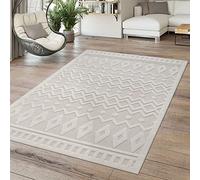 TT Home Tapis Jardin Exterieur Terrasse Cambre Cuisine Balcon Modern Scandi Bohème 3D Unis, Couleur:Crème3, Dimension:160 cm Rund