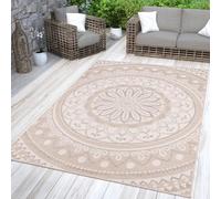 TT Home Tapis Jardin Tapis Exterieur Terrasse Cuisine Motif Marocain Bohème Oriental, Couleur:Beige Blanc Sable, Dimension:200x280 cm