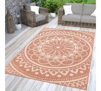 TT Home Tapis Jardin Tapis Exterieur Terrasse Cuisine Motif Marocain Bohème Oriental, Couleur:Blanc Orange, Dimension:160x220 cm