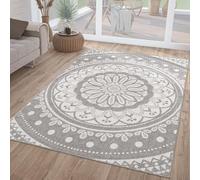 TT Home Tapis Jardin Tapis Exterieur Terrasse Cuisine Motif Marocain Bohème Oriental, Couleur: Gris Blanc, Dimension:120x160 cm