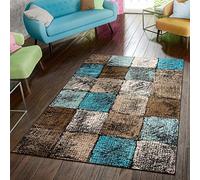 TT Home Tapis Pile Courte Abstrait Motif Geometrique Damier, Couleur:Marron, Dimension:80x150 cm