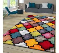 TT Home Tapis Pile Courte Chambre Adulte Salon Modern Motif Geometrique Moucheté 3D Multicolore, Couleur: Rouge Bleu Jaune, Dimension:80x300 cm