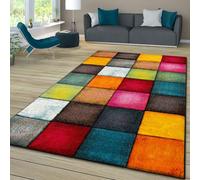 TT Home Tapis Pile Courte Chambre Adulte Salon Modern Motif Geometrique Moucheté 3D Multicolore, Couleur:Gris Rouge Jaune, Dimension:200x290 cm