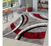 TT Home Tapis Pile Courte Chambre Adulte Salon Modern Vintage Abstrait Motif Geometrique, Couleur:Gris Rouge Beige, Dimension:60x110 cm